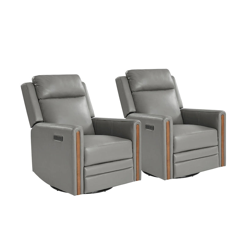 Modern Genuine Leather Power Rocking Swivel Recliner with Adjustable Headrest and Footrest, Set of 2