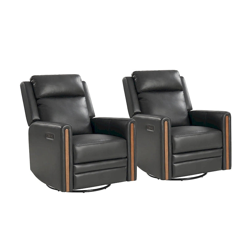 Modern Genuine Leather Power Rocking Swivel Recliner with Adjustable Headrest and Footrest, Set of 2