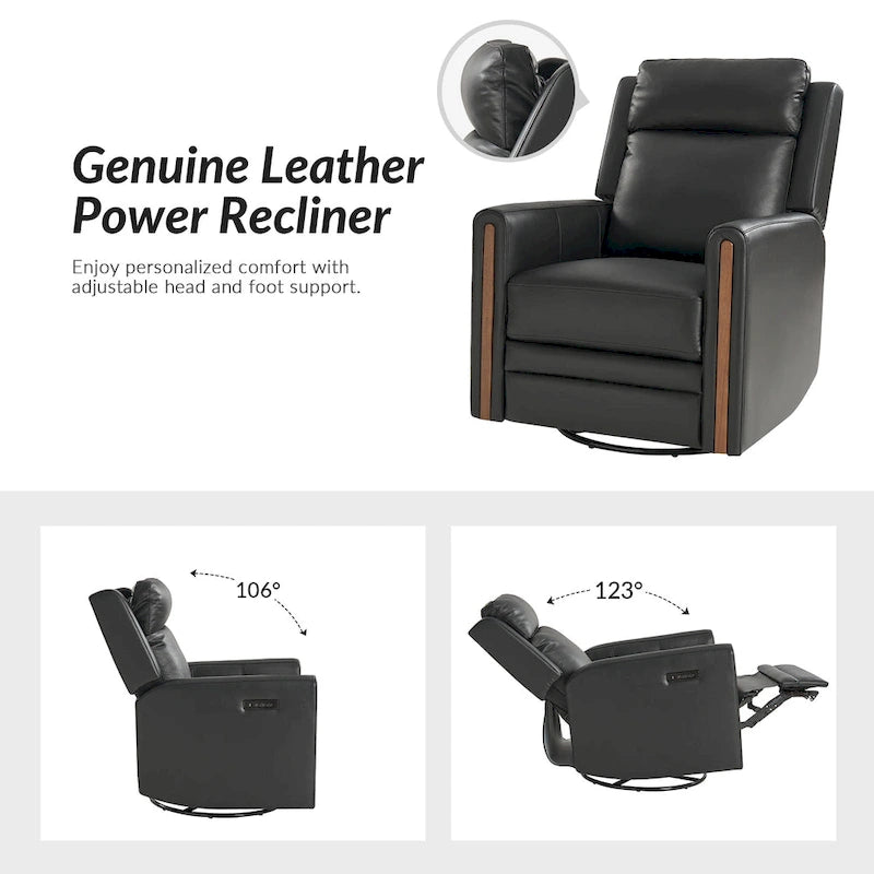 Modern Genuine Leather Power Rocking Swivel Recliner with Adjustable Headrest and Footrest, Set of 2