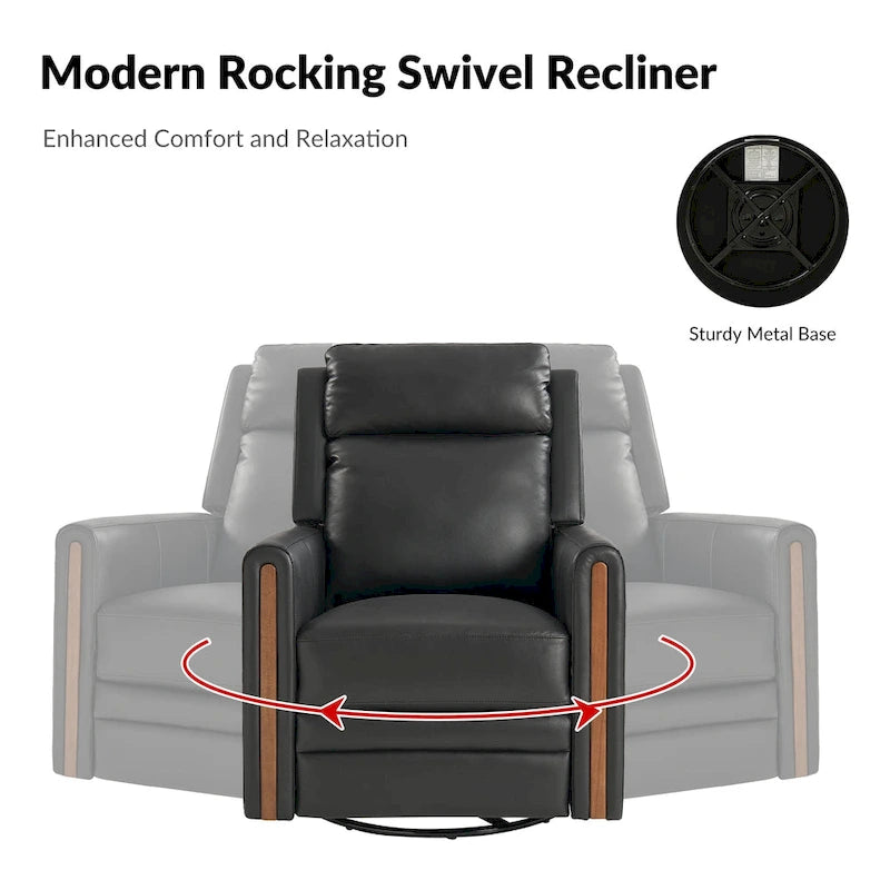 Modern Genuine Leather Power Rocking Swivel Recliner with Adjustable Headrest and Footrest, Set of 2