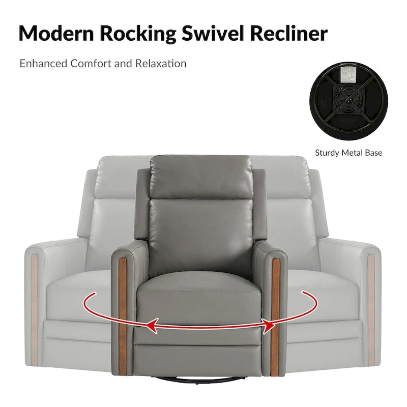 Modern Genuine Leather Power Rocking Swivel Recliner with Adjustable Headrest and Footrest, Set of 2