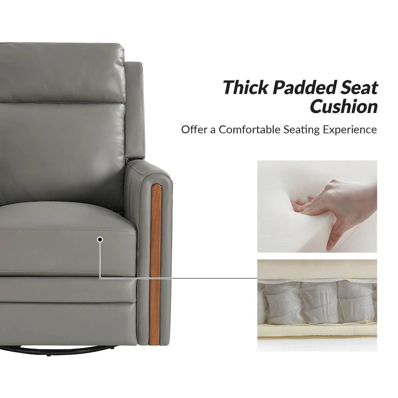 Modern Genuine Leather Power Rocking Swivel Recliner with Adjustable Headrest and Footrest, Set of 2