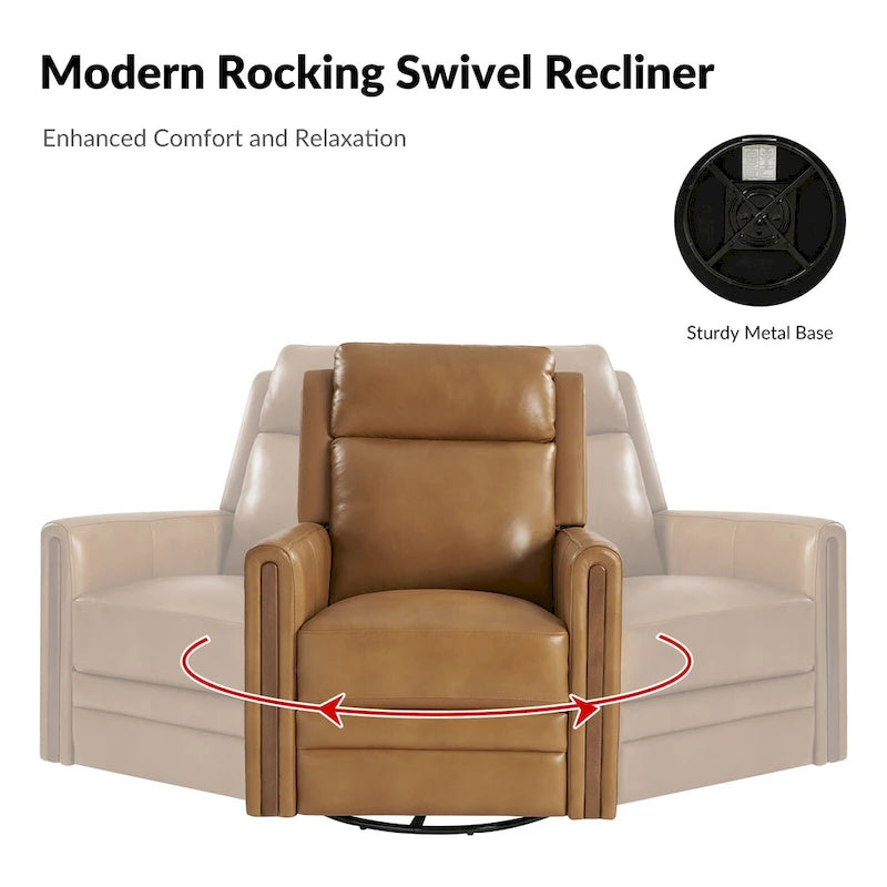Modern Genuine Leather Power Rocking Swivel Recliner with Adjustable Headrest and Footrest, Set of 2