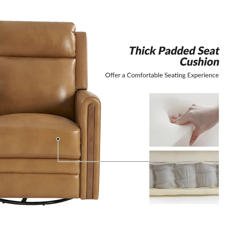 Modern Genuine Leather Power Rocking Swivel Recliner with Adjustable Headrest and Footrest, Set of 2