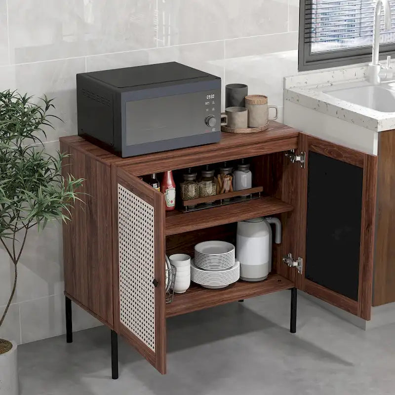 2 PCS Buffet Sideboard Wine Cabinet Cupboard with Adjustable Shelf