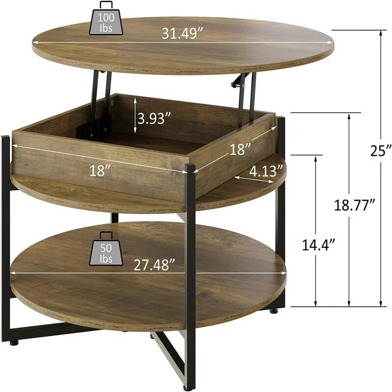 Lift Top Circular Coffee Table with Storage - 31.5" Round