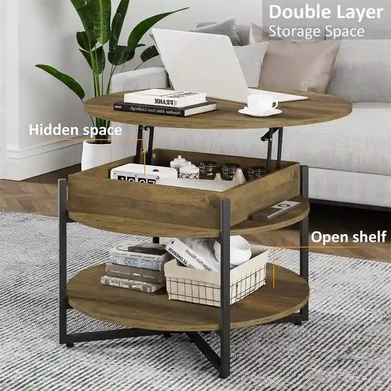 Lift Top Circular Coffee Table with Storage - 31.5" Round