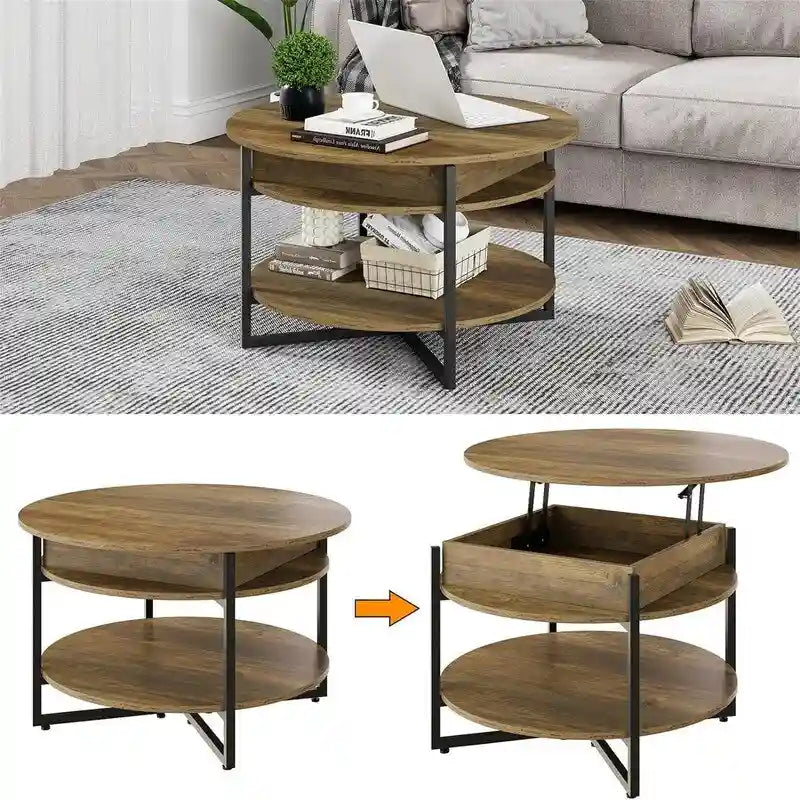 Lift Top Circular Coffee Table with Storage - 31.5" Round