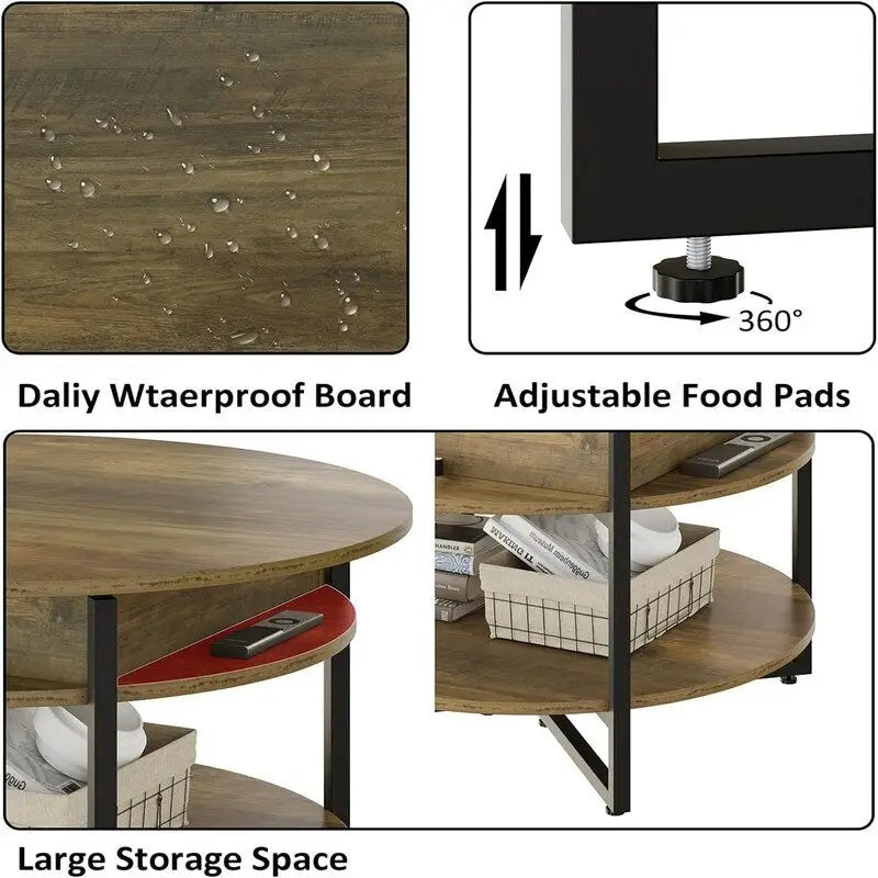 Lift Top Circular Coffee Table with Storage - 31.5" Round