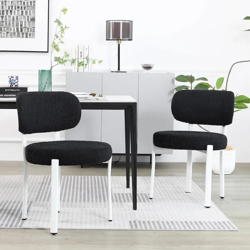 Upholstered Modern Boucle Dining Room Chairs with Metal Legs
