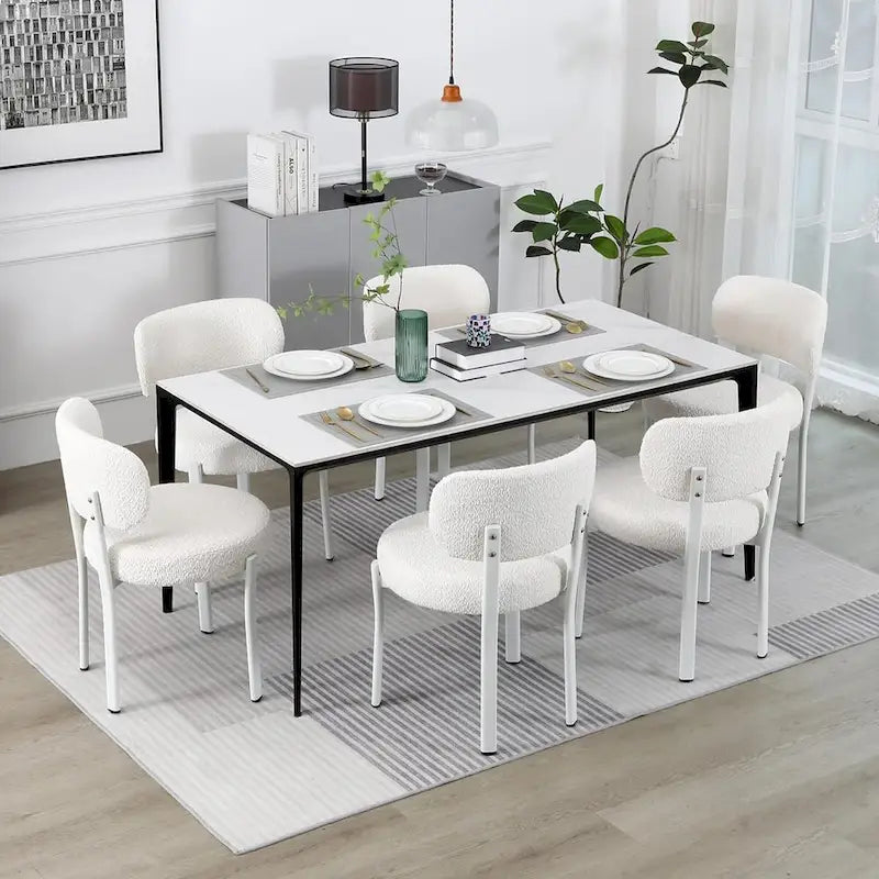 Upholstered Modern Boucle Dining Room Chairs with Metal Legs