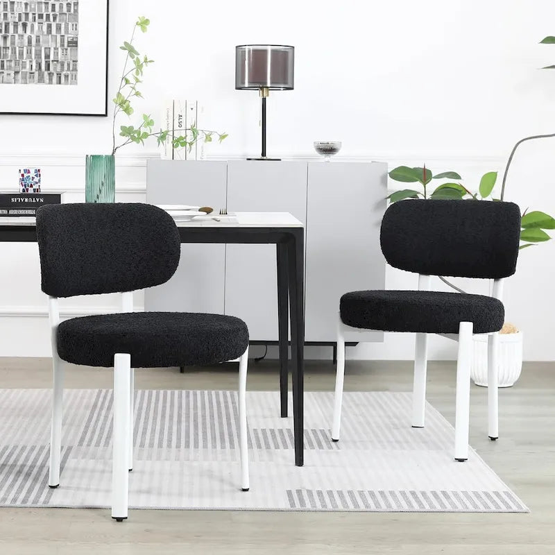Upholstered Modern Boucle Dining Room Chairs with Metal Legs