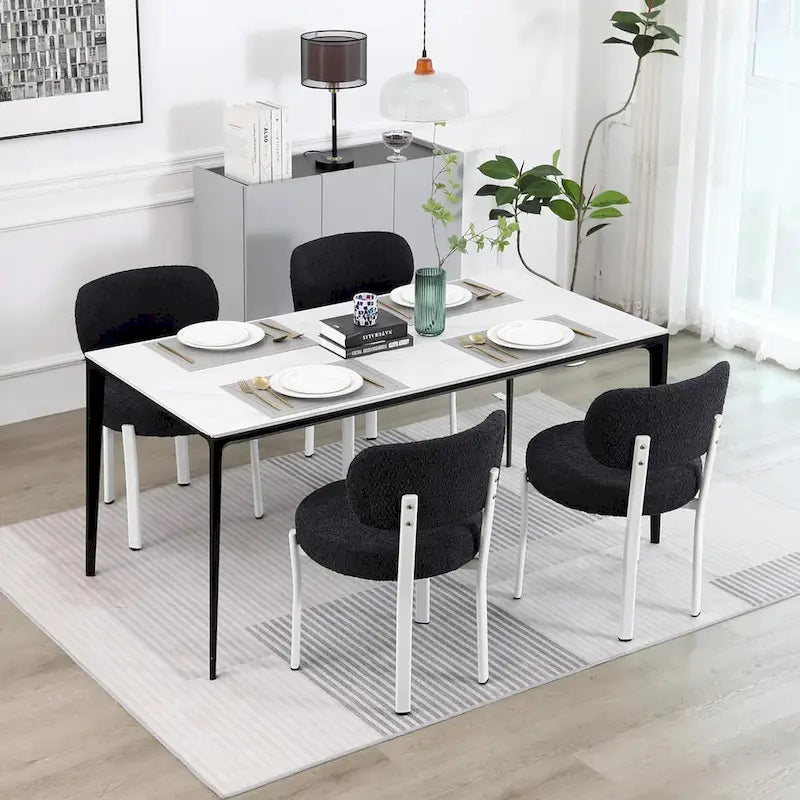 Upholstered Modern Boucle Dining Room Chairs with Metal Legs