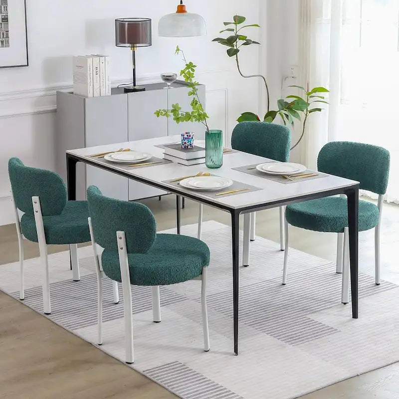 Upholstered Modern Boucle Dining Room Chairs with Metal Legs