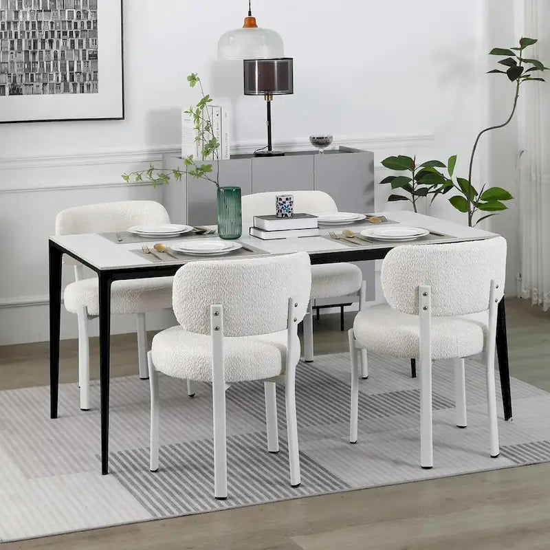 Upholstered Modern Boucle Dining Room Chairs with Metal Legs