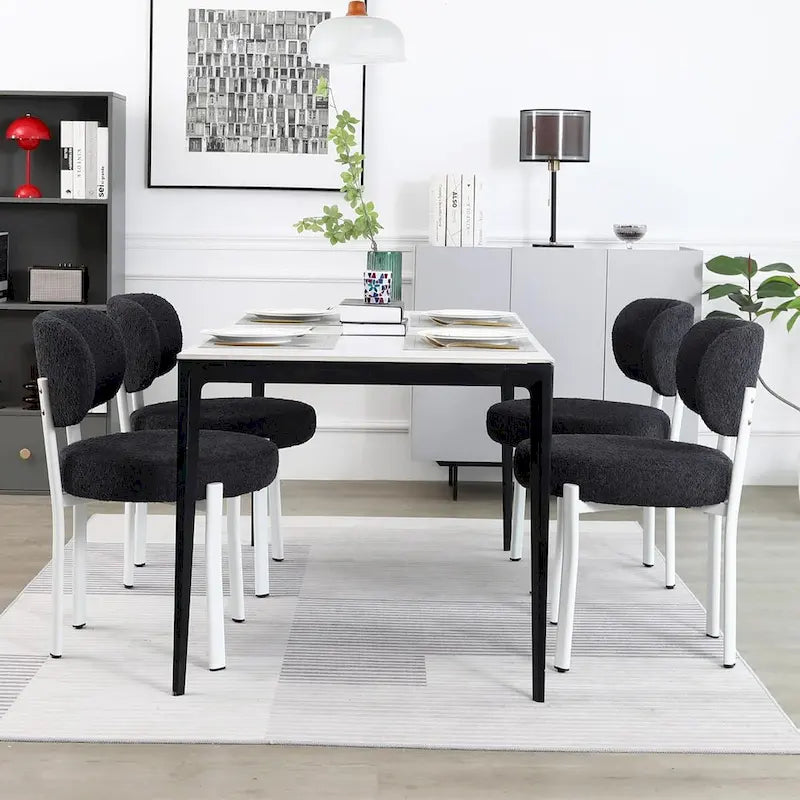 Upholstered Modern Boucle Dining Room Chairs with Metal Legs