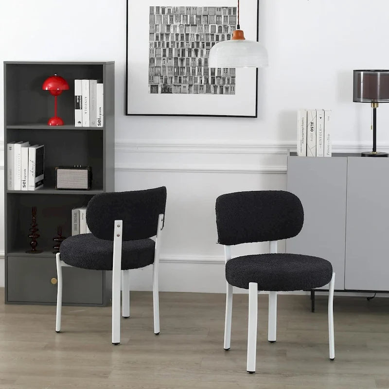 Upholstered Modern Boucle Dining Room Chairs with Metal Legs