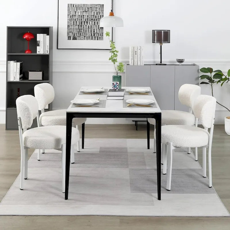 Upholstered Modern Boucle Dining Room Chairs with Metal Legs